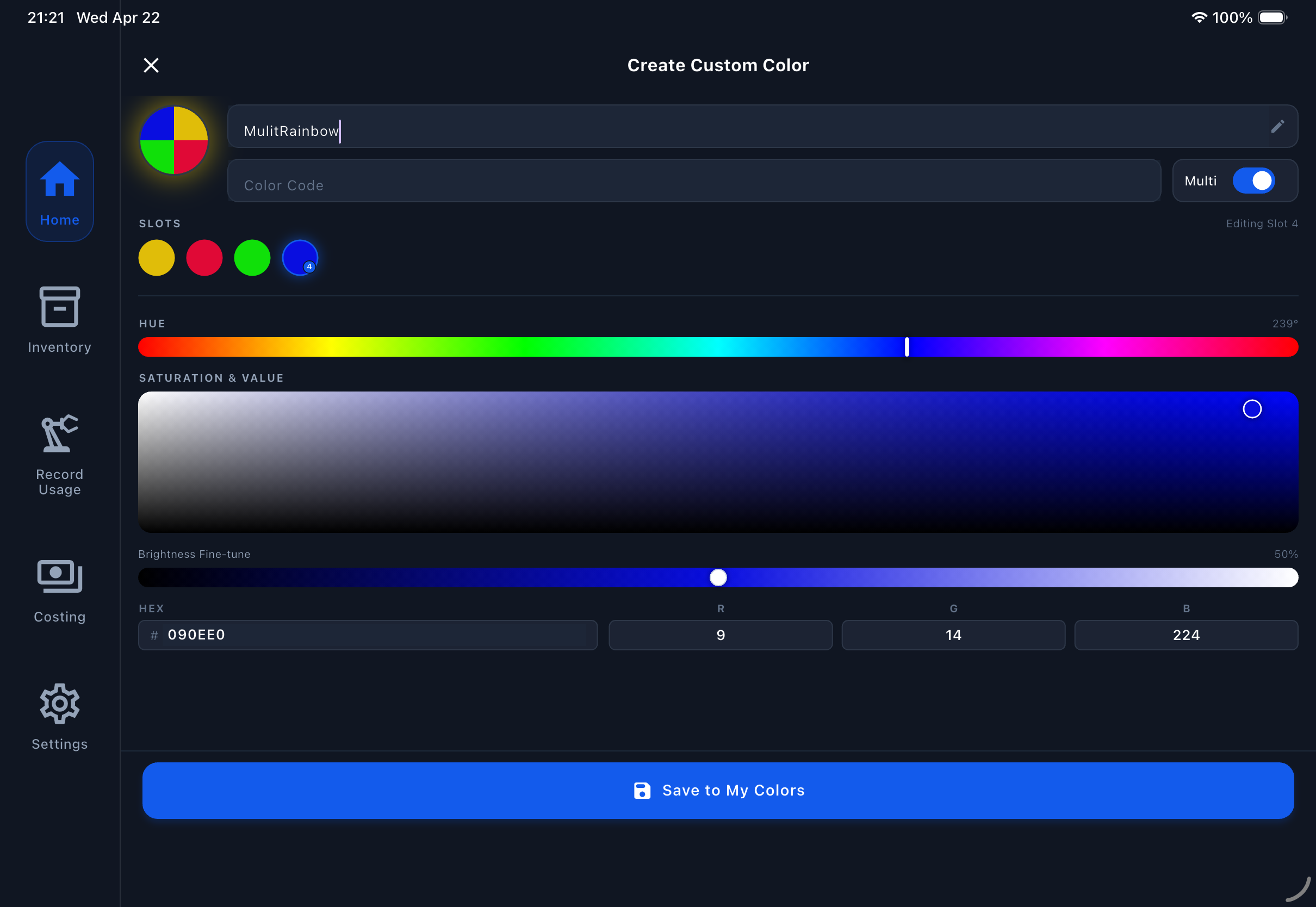 Filament Genius tablet interface for filament and spool management